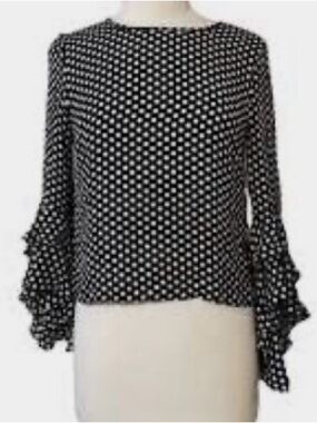 Milly _ Black and White Polka Dot Ruffle Sleeve Women's Top - Gabby